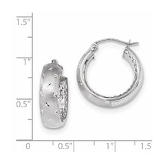 14k White Gold Polished, Satin & D/C In/Out Hoop Earrings