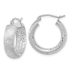 14k White Gold Polished, Satin & D/C In/Out Hoop Earrings