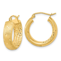 14k Polished Satin and Diamond-cut In/Out Hoop Earrings - 2