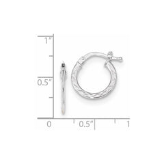 14k White Gold Polished and Diamond-cut Hoop Earrings