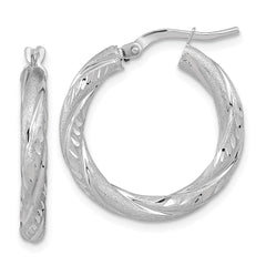 14k White Gold 3mm Polished & Satin D/C Hoop Earrings