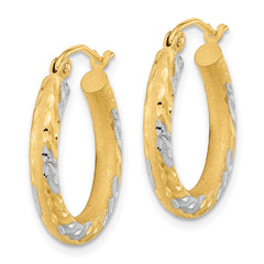 14k White Rhodium Diamond-cut Satin Hoop Earrings - 2