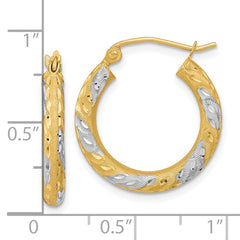 14k White Rhodium Diamond-cut Satin Hoop Earrings - 2