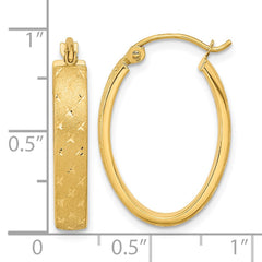 14k Polished Satin Diamond-cut Hoop Earrings