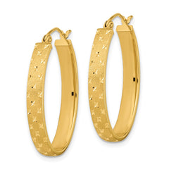 14k Polished Satin Diamond-cut Hoop Earrings - 2