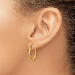 14k Satin Diamond-cut Square Tube Hoop Earrings