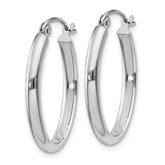 14k White Gold Polished 2.75mm Oval Tube Hoop Earrings - 2