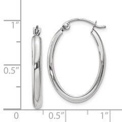 14k White Gold Polished 2.75mm Oval Tube Hoop Earrings - 2