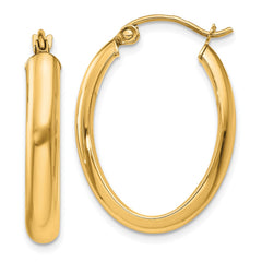 14k Polished 3.75mm Oval Tube Hoop Earrings
