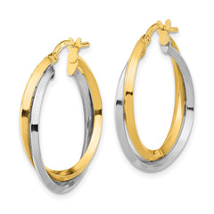 14k Two Tone Polished Double Hoops - 2