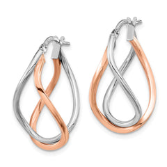 14k Yellow Gold w/White Rhodium and Rose Gold-plated Swirl Hoops