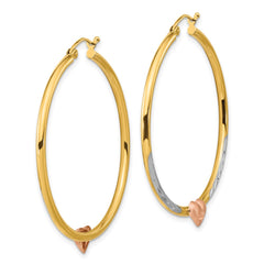 14k Two-tone with White Rhodium D/C Heart Hoop Earrings - 2