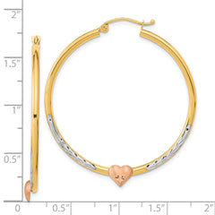 14k Two-tone with White Rhodium D/C Heart Hoop Earrings - 2
