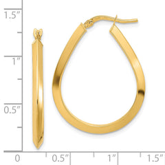 14k Polished 2.75mm Knife Edge Teardrop Shape Hoop Earrings