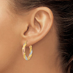 14k w/ White/Rose RH Polished & D/C Twist Hoop Earrings