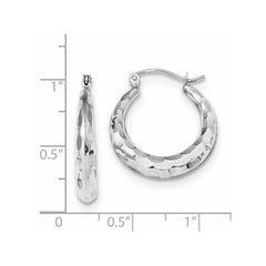 14k White Gold Polished Diamond-cut Hoop Earrings