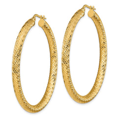 14k 4x50mm Diamond-cut Round Hoop Earrings