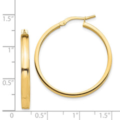 14k Polished 3mm Square Tube Hoop Earrings