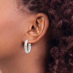 14k White Gold High Polished 5mm Oval Hoop Earrings - 2