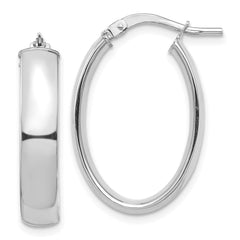 14k White Gold High Polished 5mm Oval Hoop Earrings - 2