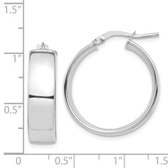 14k White Gold High Polished 7mm Hoop Earrings - 3