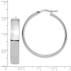 14k White Gold High Polished 7mm Hoop Earrings - 6