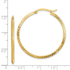 14K Polished Diamond-Cut Hoop Earrings