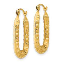 14k Polished Textured Rectangle Hoop Earrings