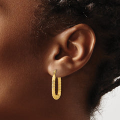 14k Polished Textured Rectangle Hoop Earrings