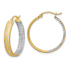14k w/White Rhodium Polished Satin Diamond-cut In/Out Hoop Earrings - 2