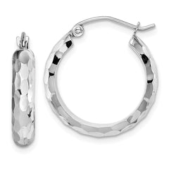 14k White Gold Diamond-cut Hoop Earrings - 4