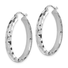 14k White Gold Diamond-cut Hoop Earrings - 5