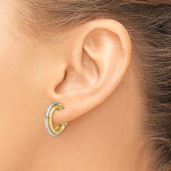 14K Two-tone 17mm Polished Omega Back Hoop Earrings