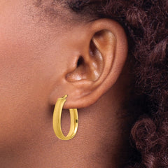 14K 4.85x18.5mm Satin and Polished Teardrop Hoop Earrings