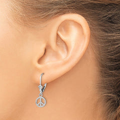 14K White Gold 3-D Peace Symbol Leverback Earrings - 2