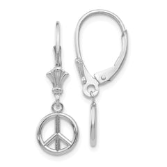 14K White Gold 3-D Peace Symbol Leverback Earrings - 2