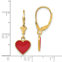 14K Polished Enameled Heart Dangle Leverback Earrings