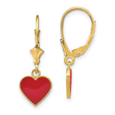 14K Polished Enameled Heart Dangle Leverback Earrings