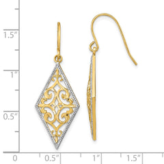 14K w/Rhodium Diamond Shape Filigree Dangle Earrings