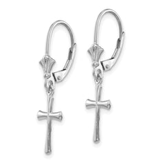 14k White Gold Polished Cross Leverback Earrings - 2