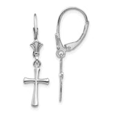 14k White Gold Polished Cross Leverback Earrings - 2