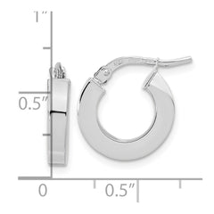 14k White Gold Polished 3mm Square Tube Hoop Earrings