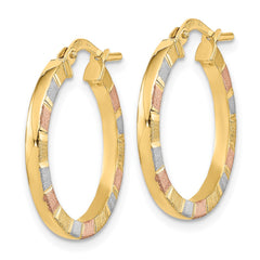 14k w/White & Rose Rhodium Polished & Satin Hoop Earrings - 2
