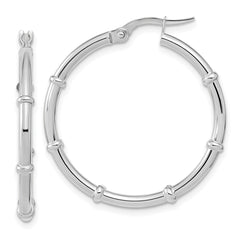 14K White Polished Fancy Hoop Earrings