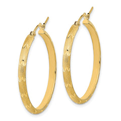 14K Polished and Satin Diamond-cut Hoop Earrings - 2