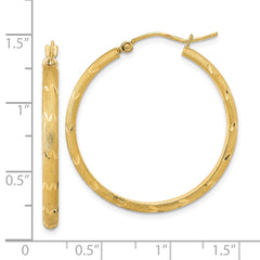 14K Polished and Satin Diamond-cut Hoop Earrings - 2