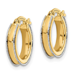 14k Two-tone Diamond-cut Edge 3x14mm Round Hoop Earrings