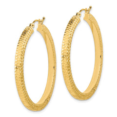 14K Polished & Hammered Hoop Earrings
