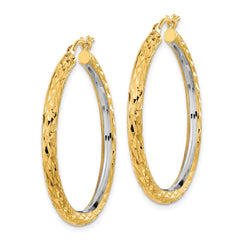 14k White Rhodium Polished Diamond-cut 3mm Circle Hoop Earrings - 2