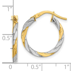 14K & White Rhodium Polished & Twist Hoop Earrings - 3